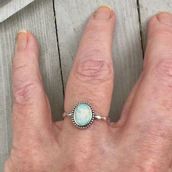 Lab Opal Sterling Silver Ring - Picture 7 of 7